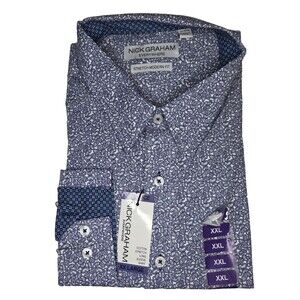 Nick Graham Everywhere Shirt Blue White Paisley Long Sleeve Men's Size 2XL